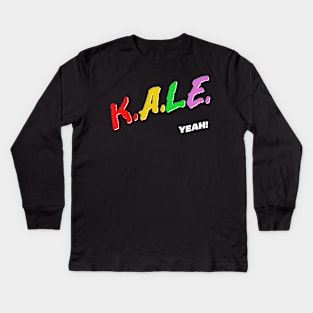 Kale Yeah! Retro 80s Style Original Veganism Design Kids Long Sleeve T-Shirt